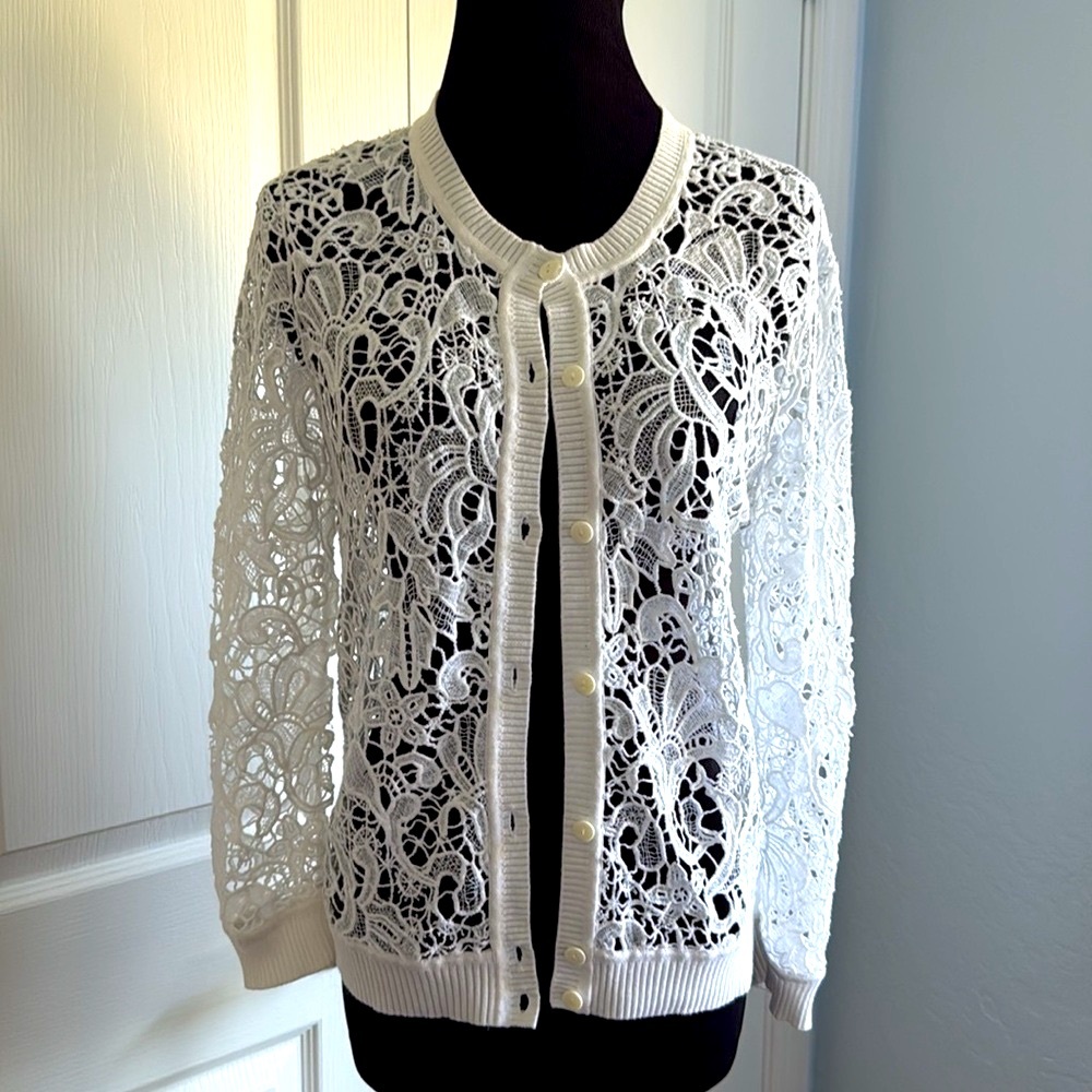 Rondina New York White Crochet Lace Cardigan